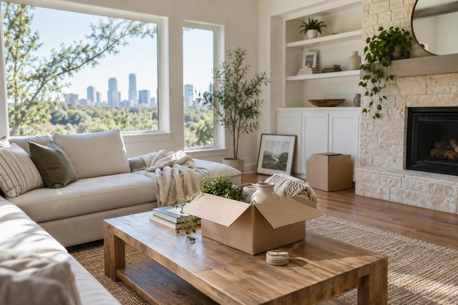 Illustrative living room being prepared for sale