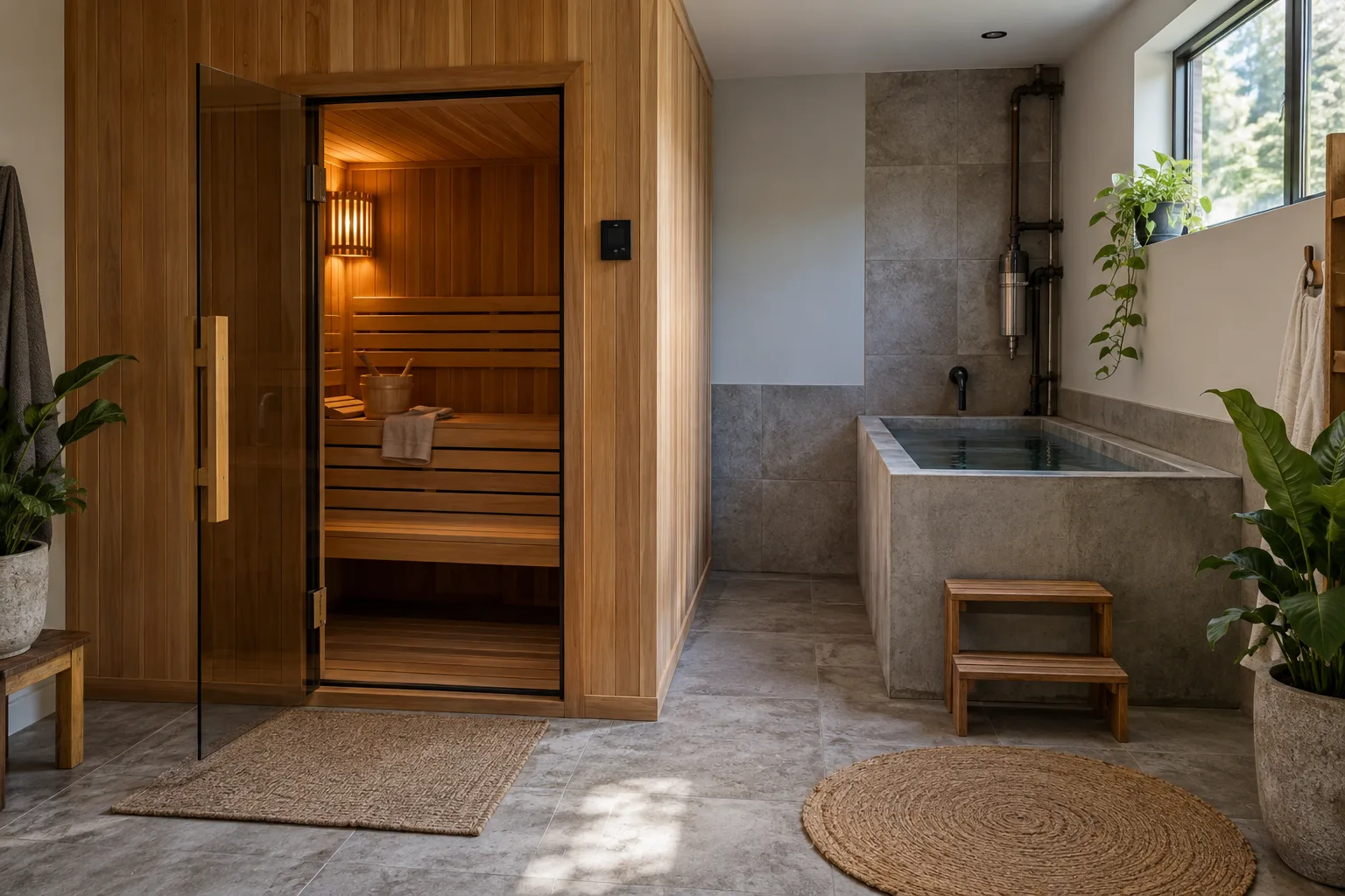 Illustrative residential sauna and cold plunge