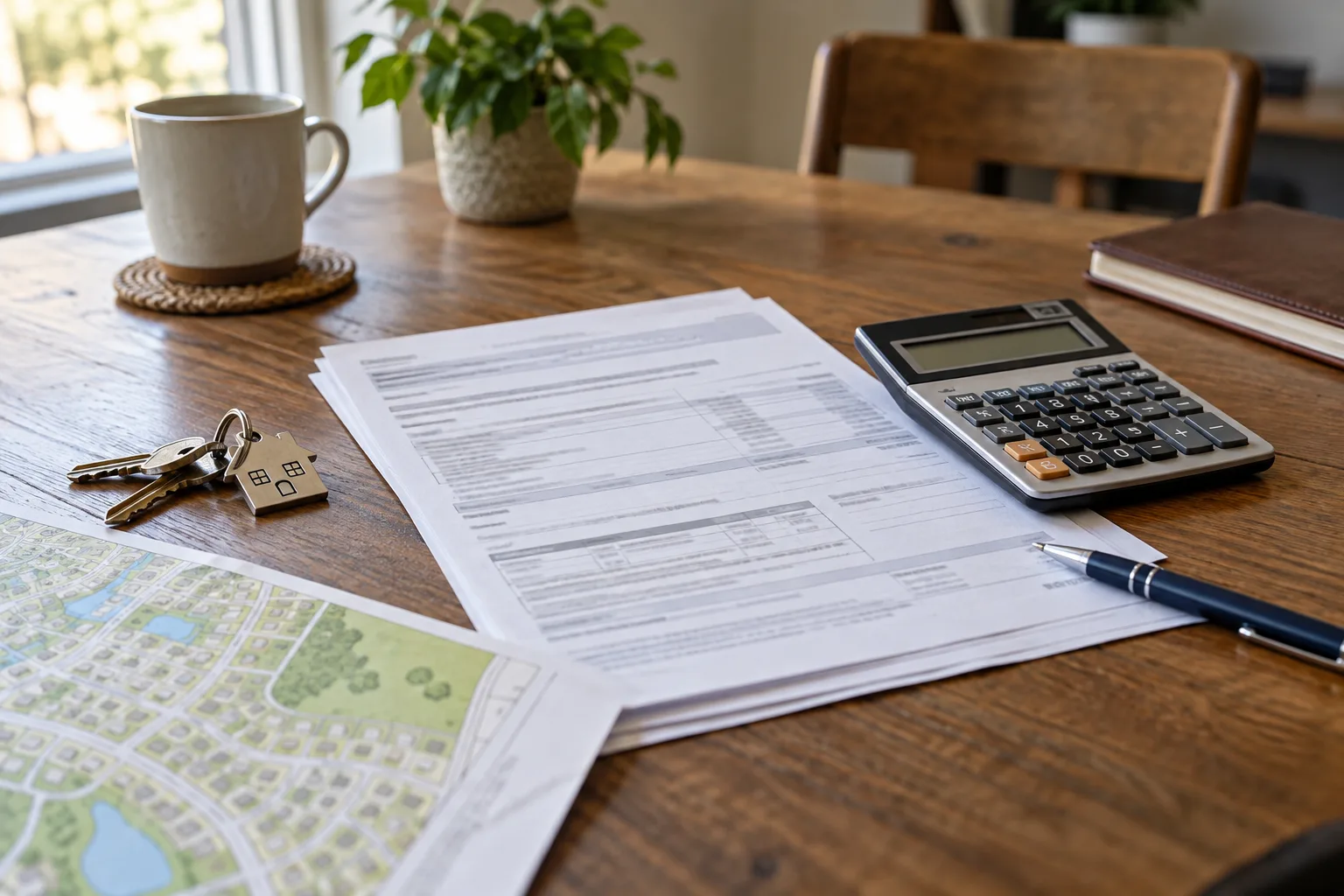 Illustrative property-tax paperwork and calculator